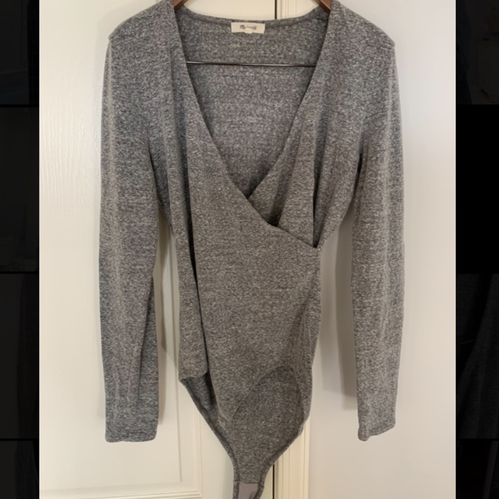 Madewell Grey Long Sleeve Bodysuit